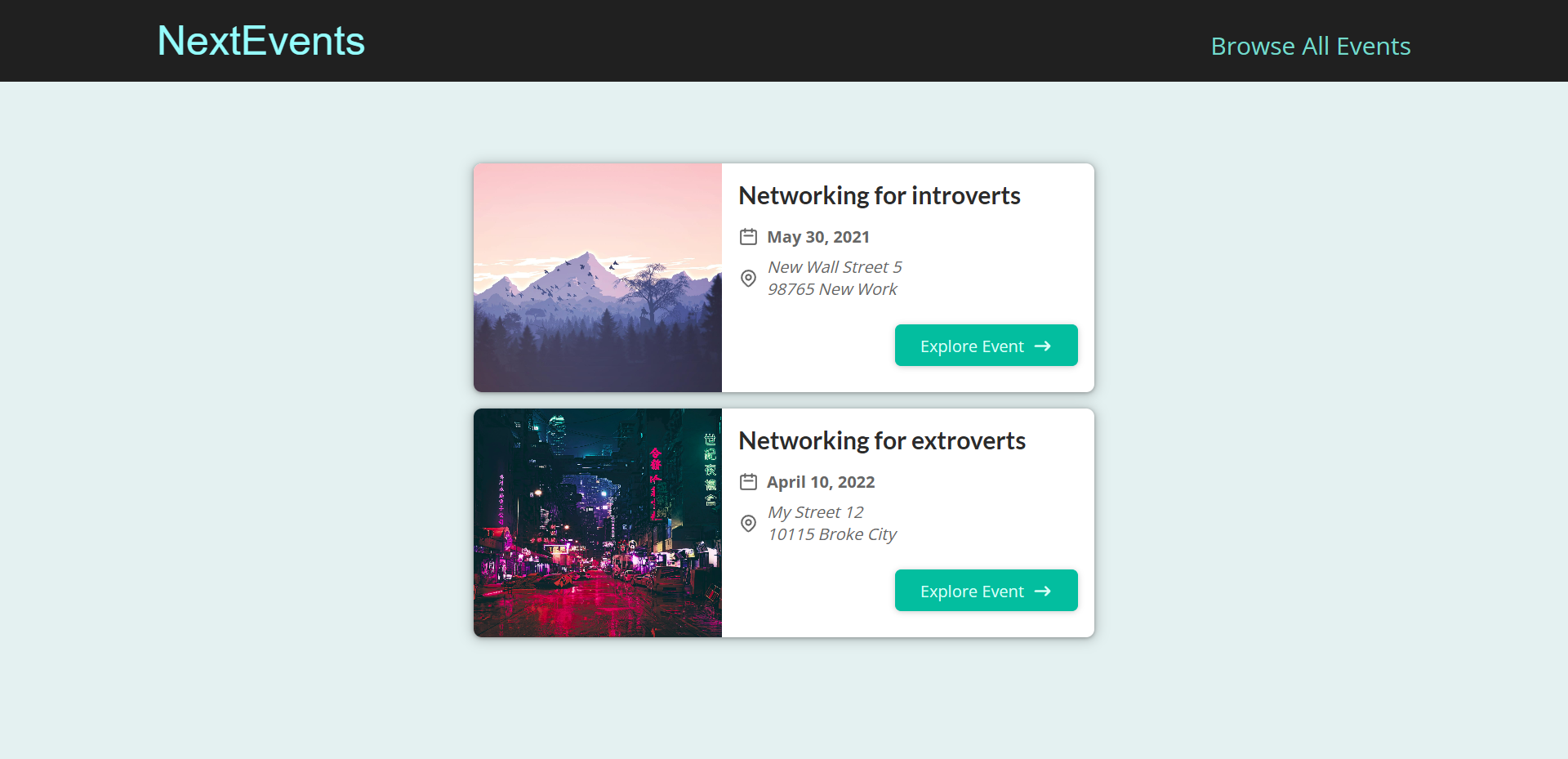 Events management using NextJSmin UI